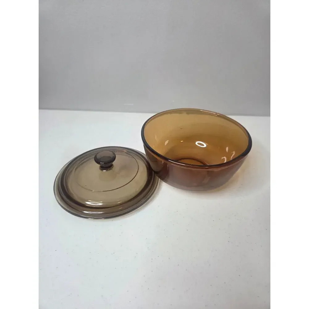 Anchor Hocking Fire King 436 Amber Brown 1 Qt Round Glass Casserole Dish and Lid